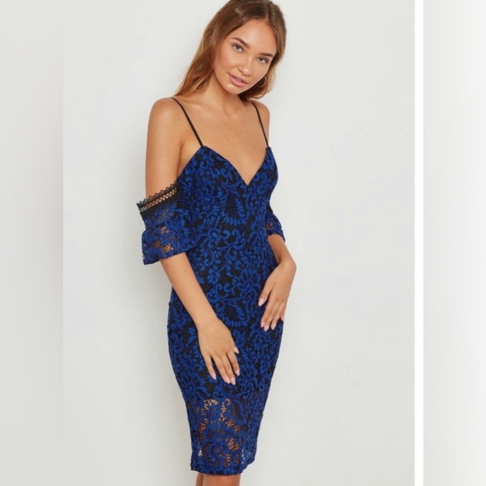 NWT Bardot Taegen Midi black blue lace dress 8 M